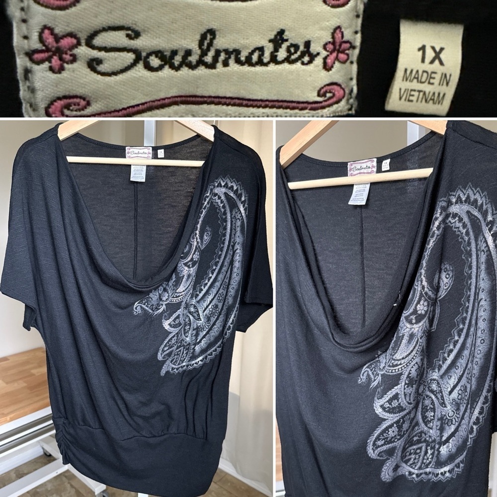 Soulmates Womenâs Black Short Sleeve Scoop Neck Blouse Size 1x